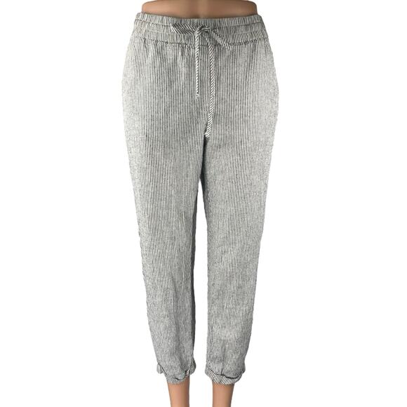 J.Crew Women's White Linen Striped Mid Rise Tapered Trousers Jogger Pants Size 8 - Picture 1 of 5